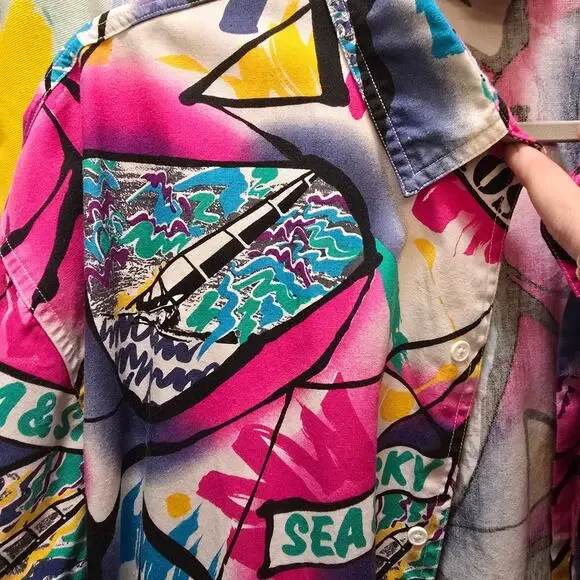 VTG Daniel Hechter 100% cotton colorful Hawaiian surf sail button-down shirt XL - Picture 5 of 13